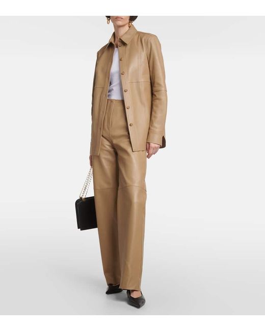 Totême  Natural High-Rise Leather Straight Pants