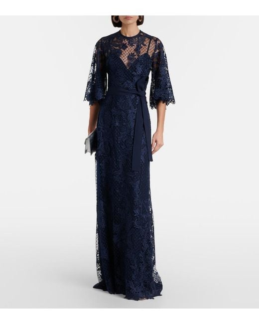 Elie Saab Blue Embroidered Lace And Tulle Gown