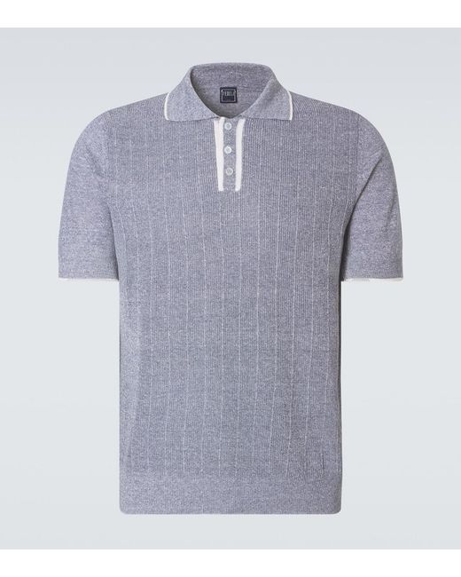 Fedeli Blue Dodo Linen And Cotton Polo Shirt for men