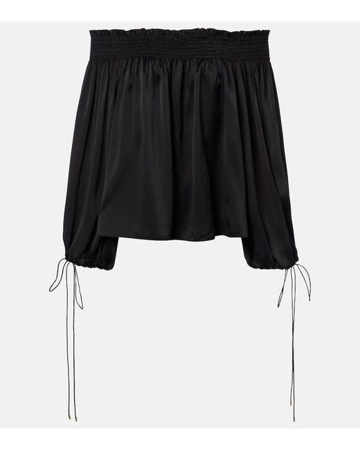 Chloé Black Off-Shoulder Silk Satin Top