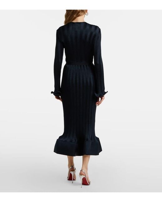Jonathan Simkhai Blue Hollis Ruffled Knitted Midi Skirt