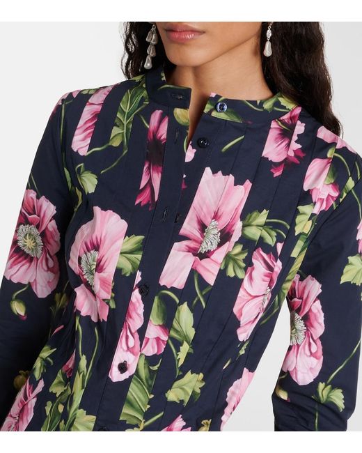 Oscar de la Renta Multicolor Floral Cotton-Blend Midi Dress