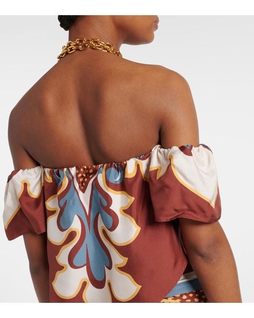 LaDoubleJ White Sand Dollar Off-Shoulder Silk Top