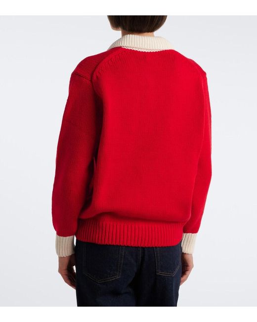 Polo Ralph Lauren Red Big Pony Intarsia Wool Polo Sweater