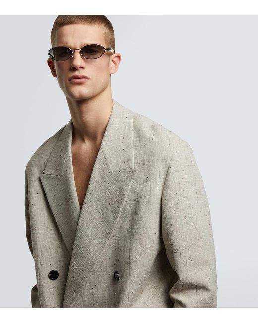 Bottega Veneta Gray Sardine Oval Sunglasses for men