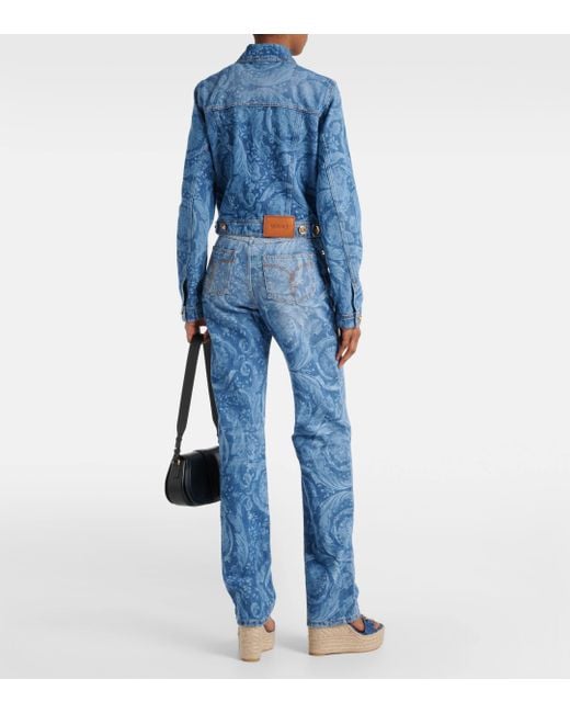Veste Barocco en jean Versace en coloris Blue