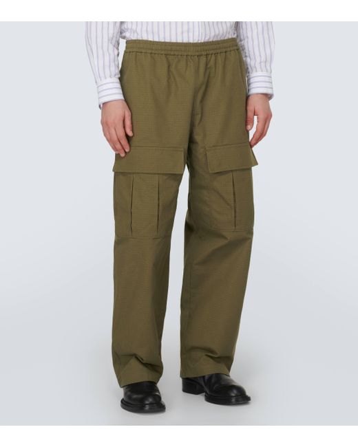 Acne Green Checked Cotton Cargo Pants for men