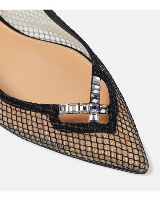 Aquazzura Brown Forbidden Love Mesh And Suede Slingback Flats