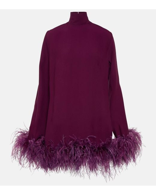 ‎Taller Marmo Purple Gina Feather-Trimmed Crepe Minidress