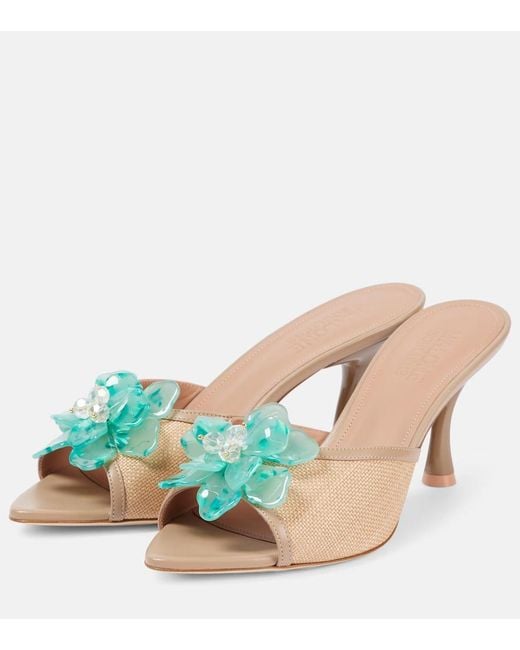Malone Souliers Blue Cyd 70 Embellished Leather-Trimmed Mules