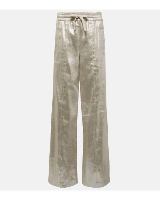 Brunello Cucinelli Natural Linen-blend Lame Wide-leg Pants