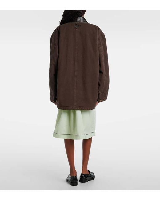 Prada Brown Leather-Trimmed Cotton Canvas Field Jacket