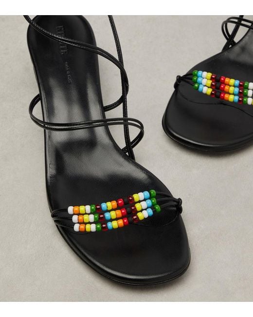 Khaite Black Loop 35 Beaded Leather Sandals