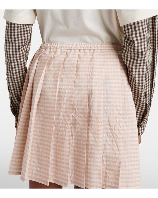 Moncler Natural Checked Pleated Cotton-Blend Miniskirt