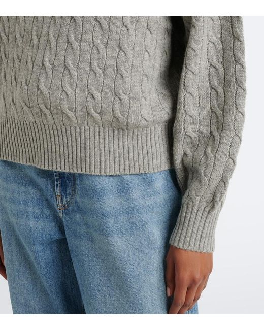 Polo Ralph Lauren Gray Cable-Knit Wool And Cashmere Polo Sweater