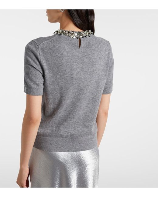 Tory Burch Gray Embellished Wool And Cashmere Top