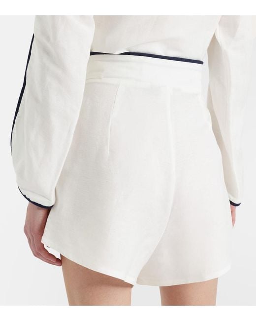 Adriana Degreas White Bicolor Linen-Blend Bermuda Shorts