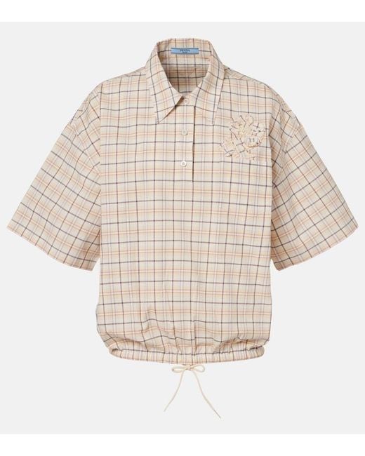 Prada Natural Checked Cotton Poplin Top