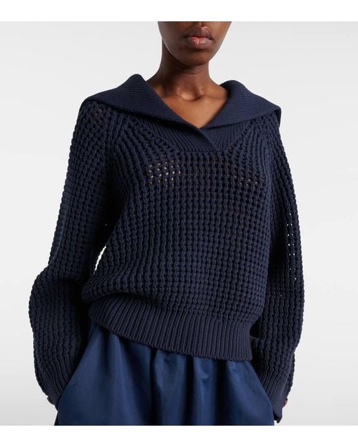 Brunello Cucinelli Blue Cotton-Blend Polo Sweater