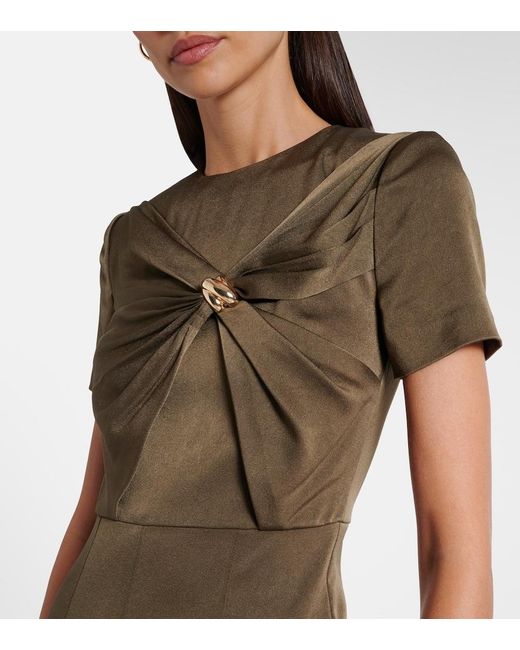 Roland Mouret Green Gathered Crepe Satin Midi Dress