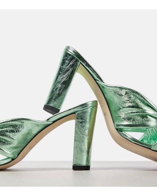 Jimmy Choo Green Avenue 85 Metallic Leather Sandals