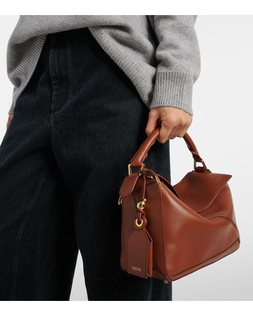 Loewe Brown Tote Bag Featherlight Puzzle Small Aus Leder