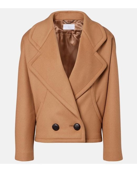 Stella McCartney Brown Cropped Wool Peacoat
