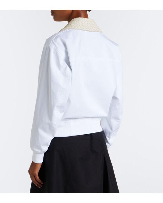 Bottega Veneta White Intrecciato Cotton Blouson Jacket