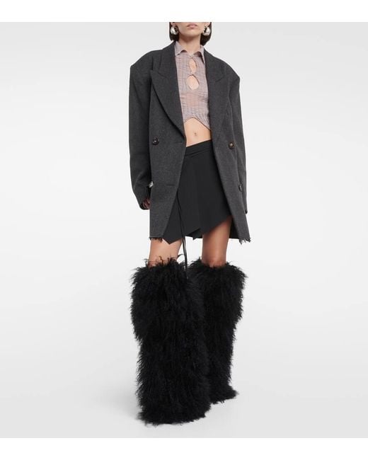 Paris Texas Black Shearling Fur Boots