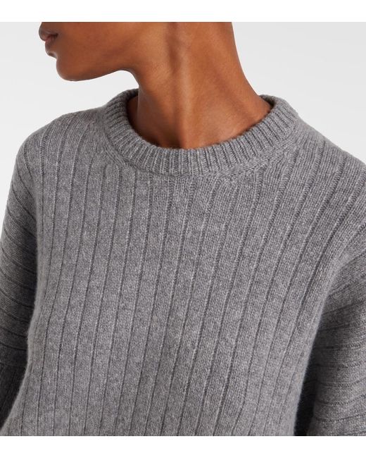 Khaite Gray Lennox Ribbed-Knit Cashmere Sweater