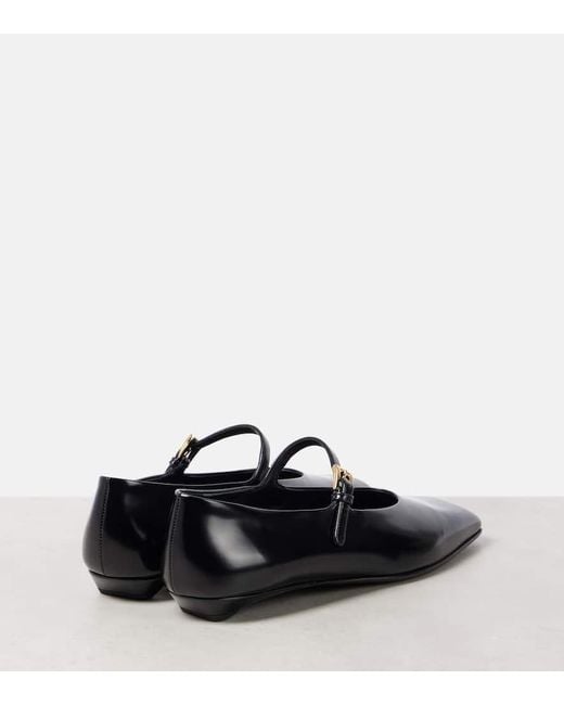 Prada Brushed Leather Mary Jane Flats in Black | Lyst UK