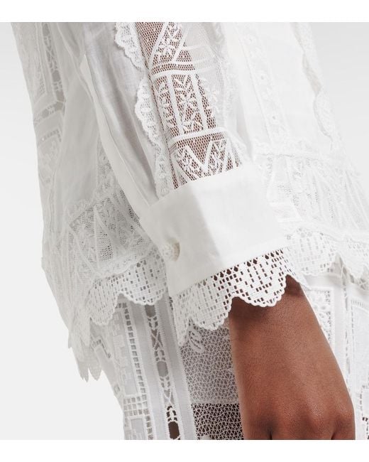 Zimmermann White Floral Lace Ramie Shirt
