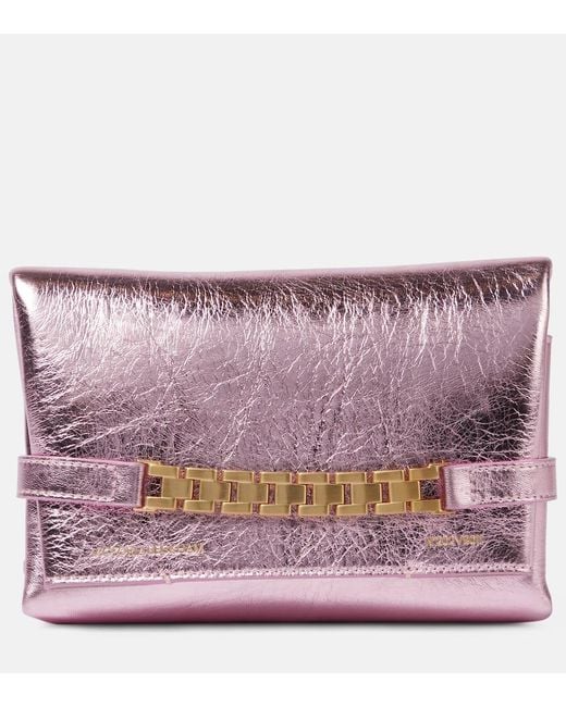 Victoria Beckham Purple Chain Pouch Mini Leather Shoulder Bag