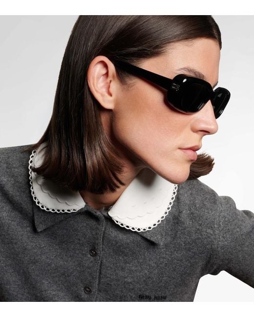 Miu Miu Black Logo Rectangular Sunglasses