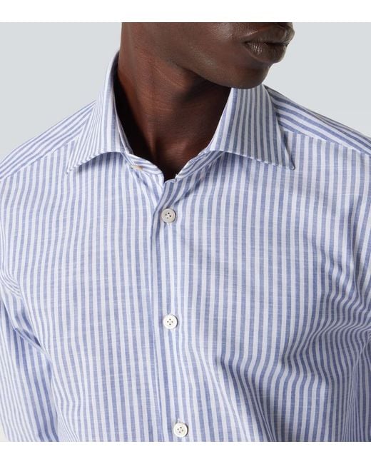 Kiton Blue Striped Cotton Shirt for men