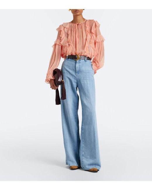 Ulla Johnson Pink Delfina Ruffled Silk Chiffon Blouse
