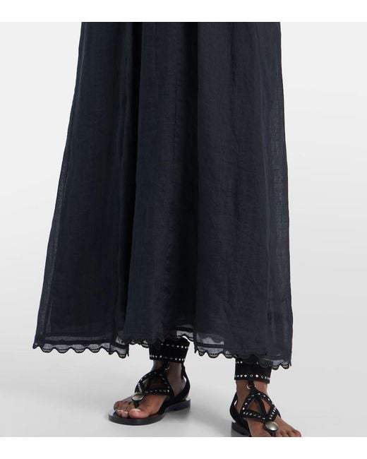 Isabel Marant Black Lindy Lace-Trimmed Embroidered Ramie Maxi Dress
