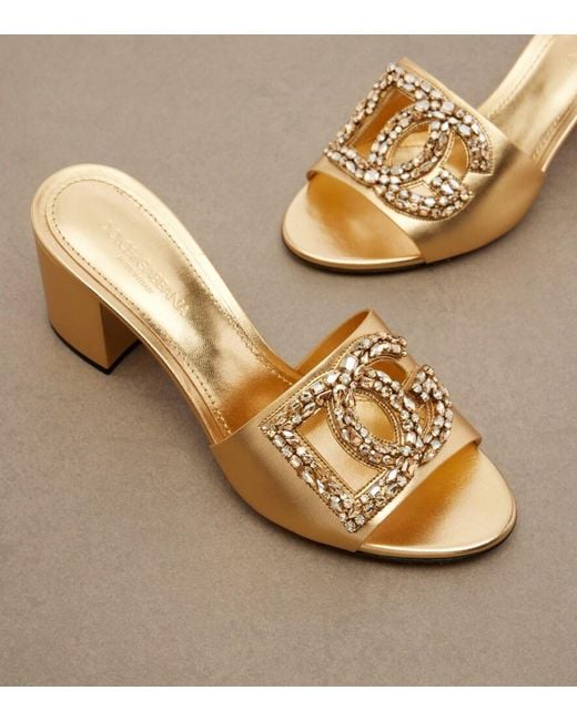 Dolce & Gabbana Natural Dg Embellished Metallic Leather Mules