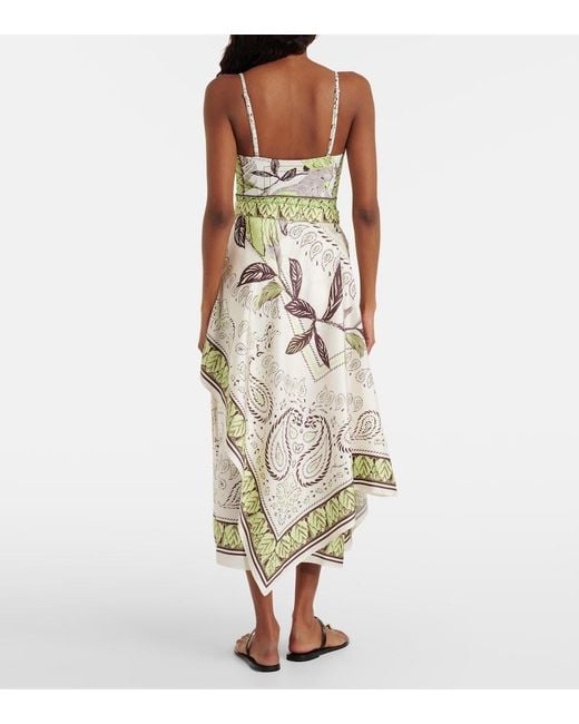 Tory Burch White Printed Silk Satin Midi Skirt