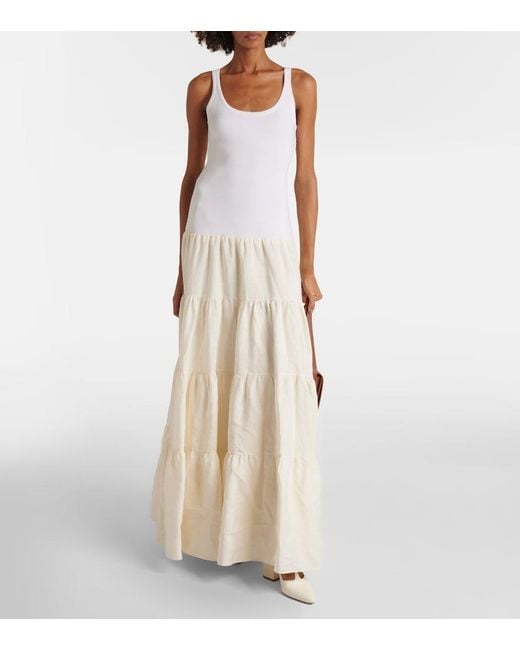 Gabriela Hearst White Pozas Tiered Linen Maxi Dress