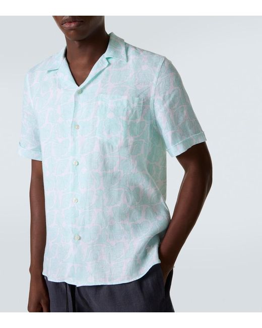 Vilebrequin Blue Charli Floral Linen Bowling Shirt for men