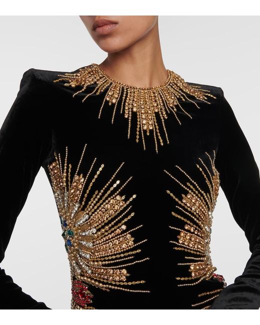 Balmain Black Embellished Velvet Minidress