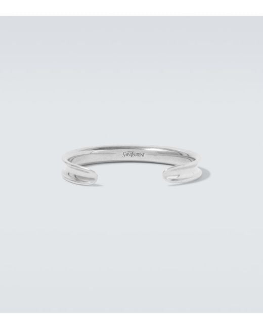 Saint Laurent White Groove Cuff Bracelet for men
