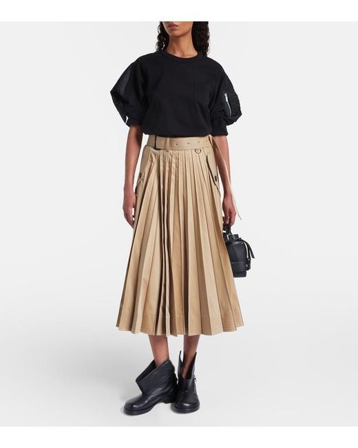 Sacai Black Cotton Twill And Jersey T-Shirt