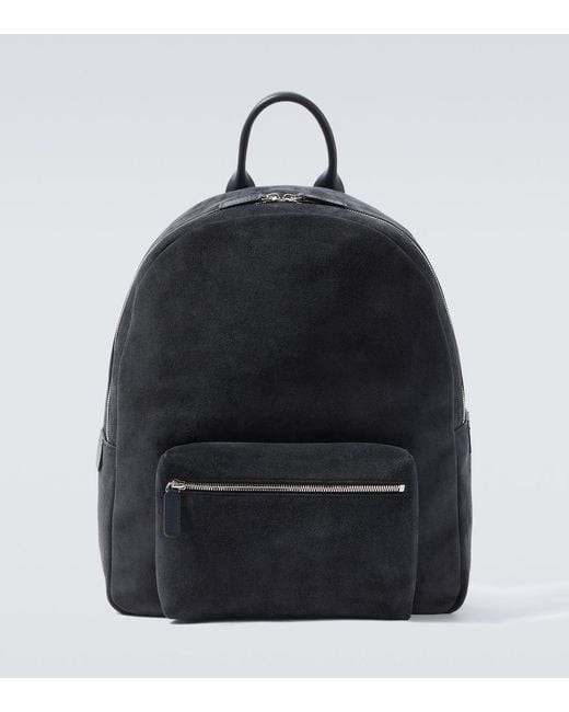 Kiton Black Leather-Trimmed Suede Backpack for men
