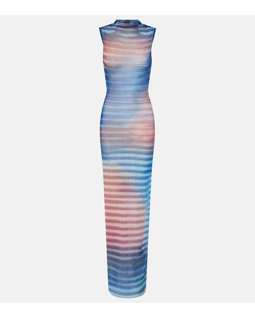 Jean Paul Gaultier Blue Air Striped Tulle Maxi Dress