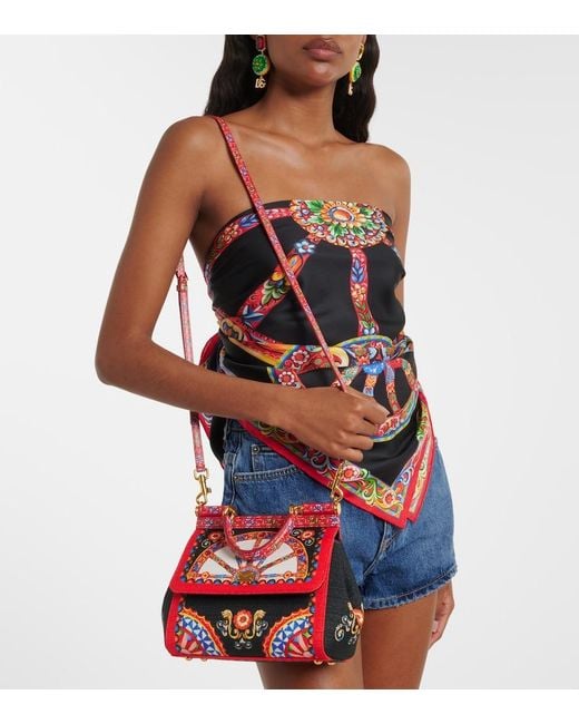 Dolce & Gabbana Red Sicily Medium Printed Top-Handle Bag