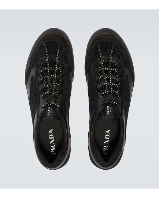 Prada Black Speedrock Leather-Trimmed Sneakers for men