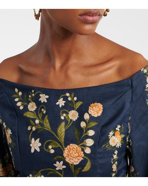 Agua Bendita Blue Senlis Off-Shoulder Cotton Maxi Dress