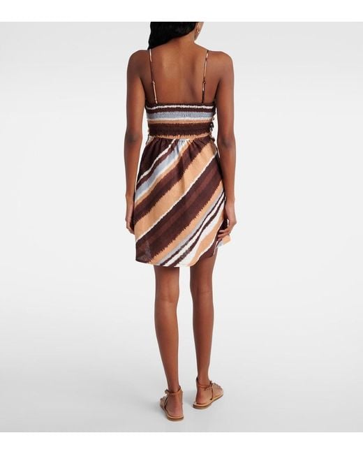 Faithfull The Brand Brown Maryse Striped Linen Minidress